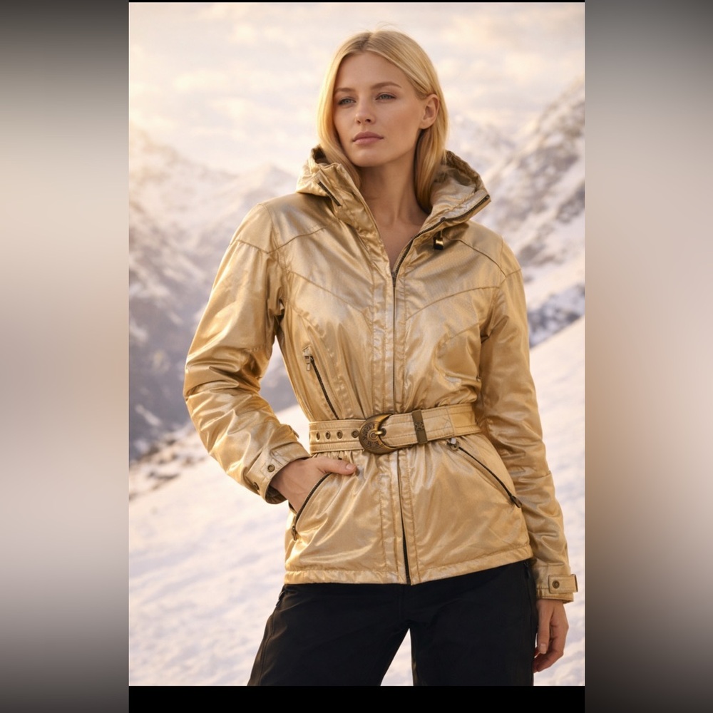 Gold women’s ski Jacket with Belt